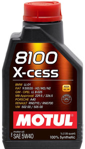 Synthetic Engine Oil 1l 5W40 8100 X-CESS - MOTUL 2017-20 Genesis G70 4Cyl 2.0L and more