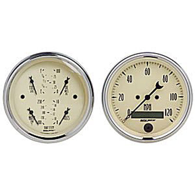 Autometer Antique Beige In-Dash Tachs & Speedos Kit Box Gauges 3 3/8