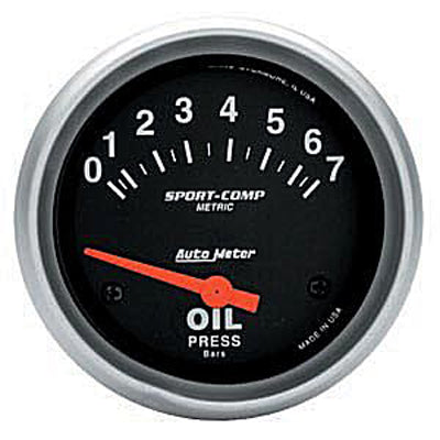 Autometer Sport Comp Short Sweep Electric Oil Pressure Metric Gauge 2 5/8