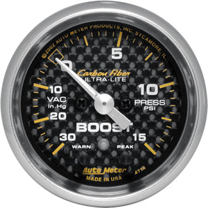 Autometer Carbon Fiber Full Sweep Electric Boost / Vacuum gauge 2 1/16" (52.4mm)