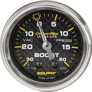 Autometer Carbon Fiber Mechanical Boost / Vacuum gauge 2 1/16