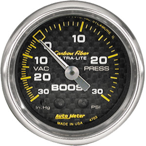 Autometer Carbon Fiber Mechanical Boost / Vacuum gauge 2 1/16