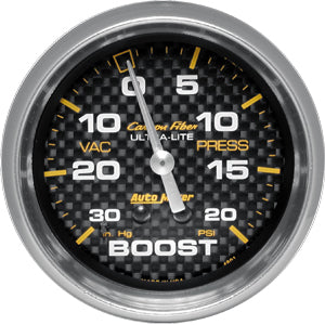 Autometer Carbon Fiber Mechanical Boost / Vacuum gauge 2 5/8
