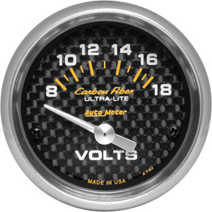 Autometer Carbon Fiber Short Sweep Electric Voltmeter gauge 2 1/16