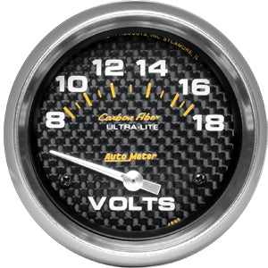 Autometer Carbon Fiber Short Sweep Electric Voltmeter gauge 2 5/8