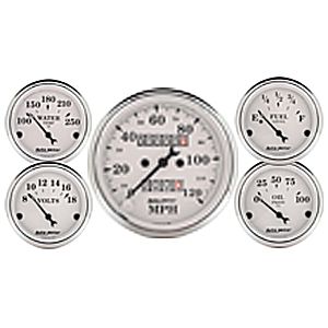 Autometer Street Rod Old Tyme white In-Dash Tachs & Speedos Kit Box Mech Speedo / Oil Press. / Water Temp. / Volt / Fuel Level gauge Kit