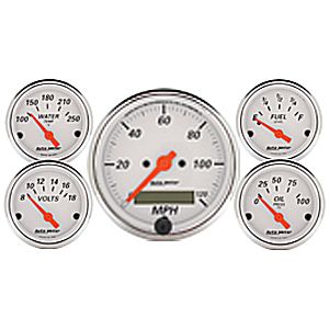 Autometer Street Rod Old Autometer Street Rod Arctic White In-Dash Tachs & Speedos Kit Box Elec Speedo / Oil Press. / Water Temp. / Volt / Fuel Level gauge Kit