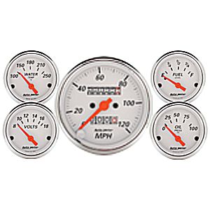 Autometer Street Rod Arctic White In-Dash Tachs & Speedos Kit Box Mech Speedo / Oil Press. / Water Temp. / Volt / Fuel Level gauge Kit
