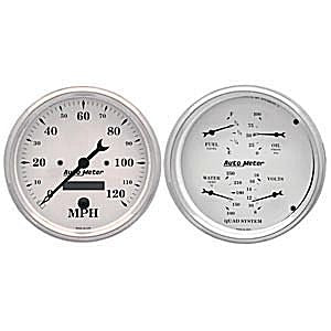 Autometer Street Rod Old Tyme white In-Dash Tachs & Speedos Kit Box Elec Speedo / Oil Press. / Water Temp. / Volt / Fuel Level gauge Kit, 5