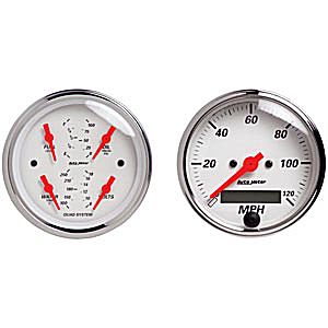 Autometer Street Rod Arctic White In-Dash Tachs & Speedos Kit Box Elec Speedo / Oil Press. / Water Temp. / Volt / Fuel Level gauge Kit, 3 3/8