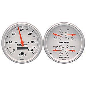 Autometer Street Rod Arctic White In-Dash Tachs & Speedos Kit Box Elec Speedo / Oil Press. / Water Temp. / Volt / Fuel Level gauge Kit, 5