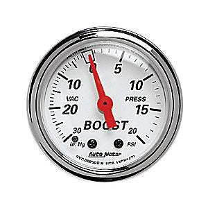Autometer Street Rod Arctic White Mechanical Boost / Vacuum gauge 2 1/16