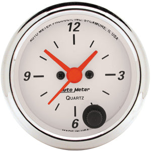 Autometer Street Rod Arctic White Short Sweep Electric Clock Quartz Movement w/Second Hand gauge 2 1/16