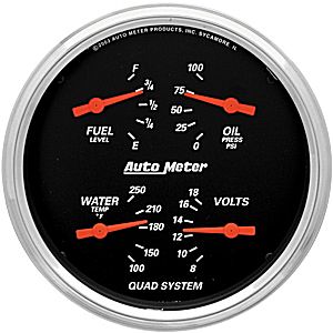 Autometer Street Rod Designer Black Short Sweep Electric Quad Gauge Oil Press. / Water Temp. / Volt / Fuel Level gauge 5