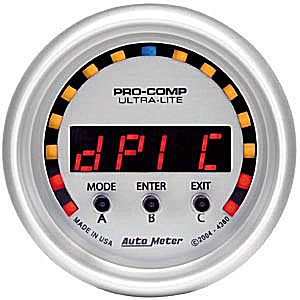 Autometer Ultra Lite Digital D-PIC 1/4 mile, reaction, & 0-60 times, 60-0 distance, WHP, real time G Forces gauge 2 1/16