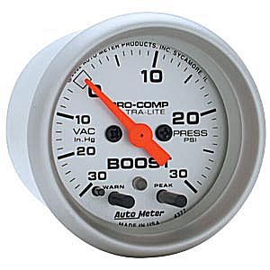 Autometer Ultra Lite Full Sweep Electric Boost / Vacuum w/ Peak Memory and Warning gauge 2 1/16