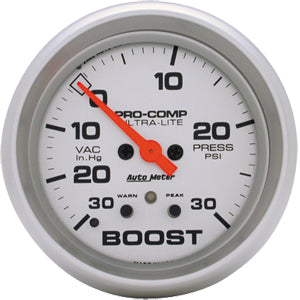 Autometer Ultra Lite Full Sweep Electric Boost / Vacuum w/ Peak Memory and Warning gauge 2 5/8