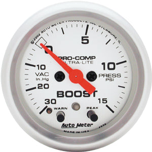 Autometer Ultra Lite Full Sweep Electric Boost / Vacuum w/ Peak Memory and Warning gauge 2